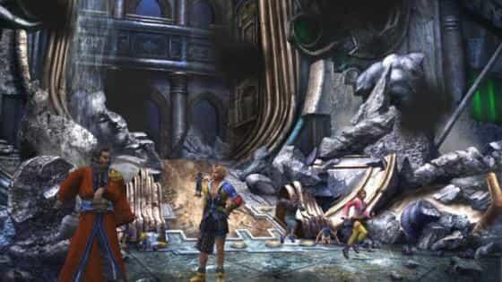 Скриншот Тидуса и Эурона, стоящих в руинах Занарканда из Final Fantasy