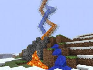фонтан из воды и лавы в Minecraft