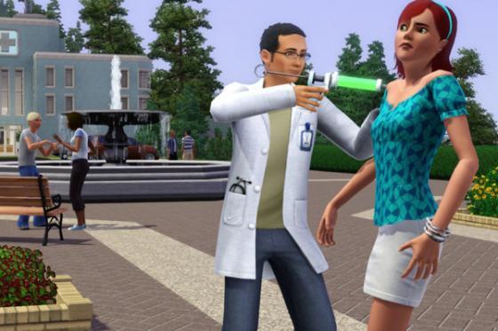 врач ставит укол в игре Sims